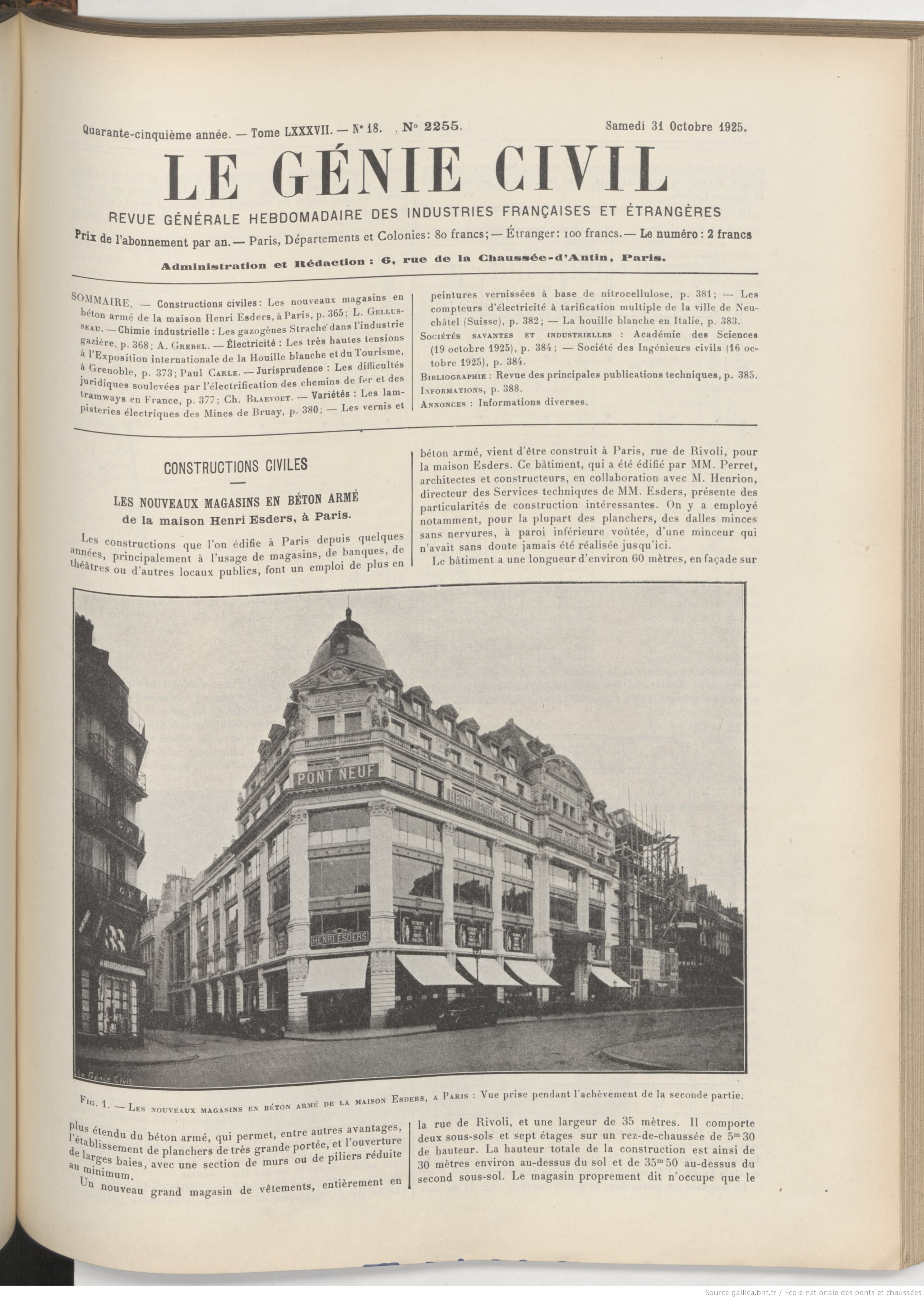 50. Le génie civil, general review, 31 October 1925 © Bibliothèque Nationale de France