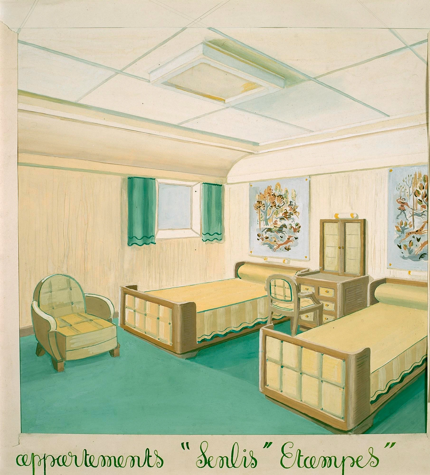 10 Project for the luxury apartments in Senlis and Étampes, drawing, Paquebot Île de France, 1949 ©DR