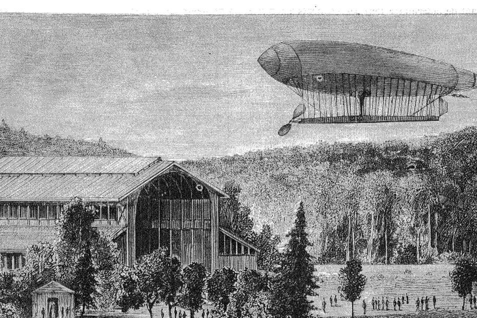 01 Le premier ballon dirigeable, gravure, Meudon, France DR