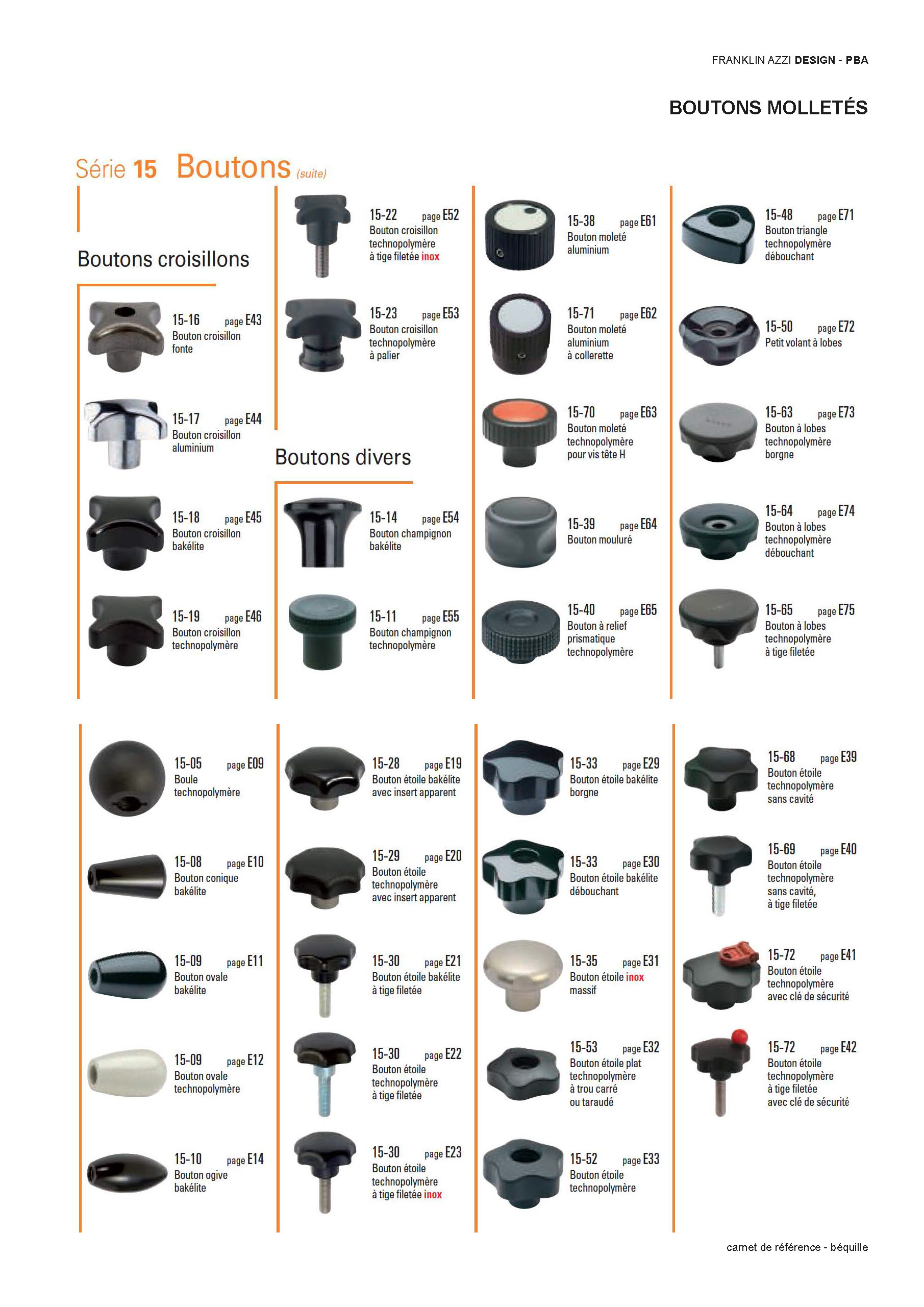 40 Série 15 boutons moletés carnet de références Franklin Azzi Émile Maurin