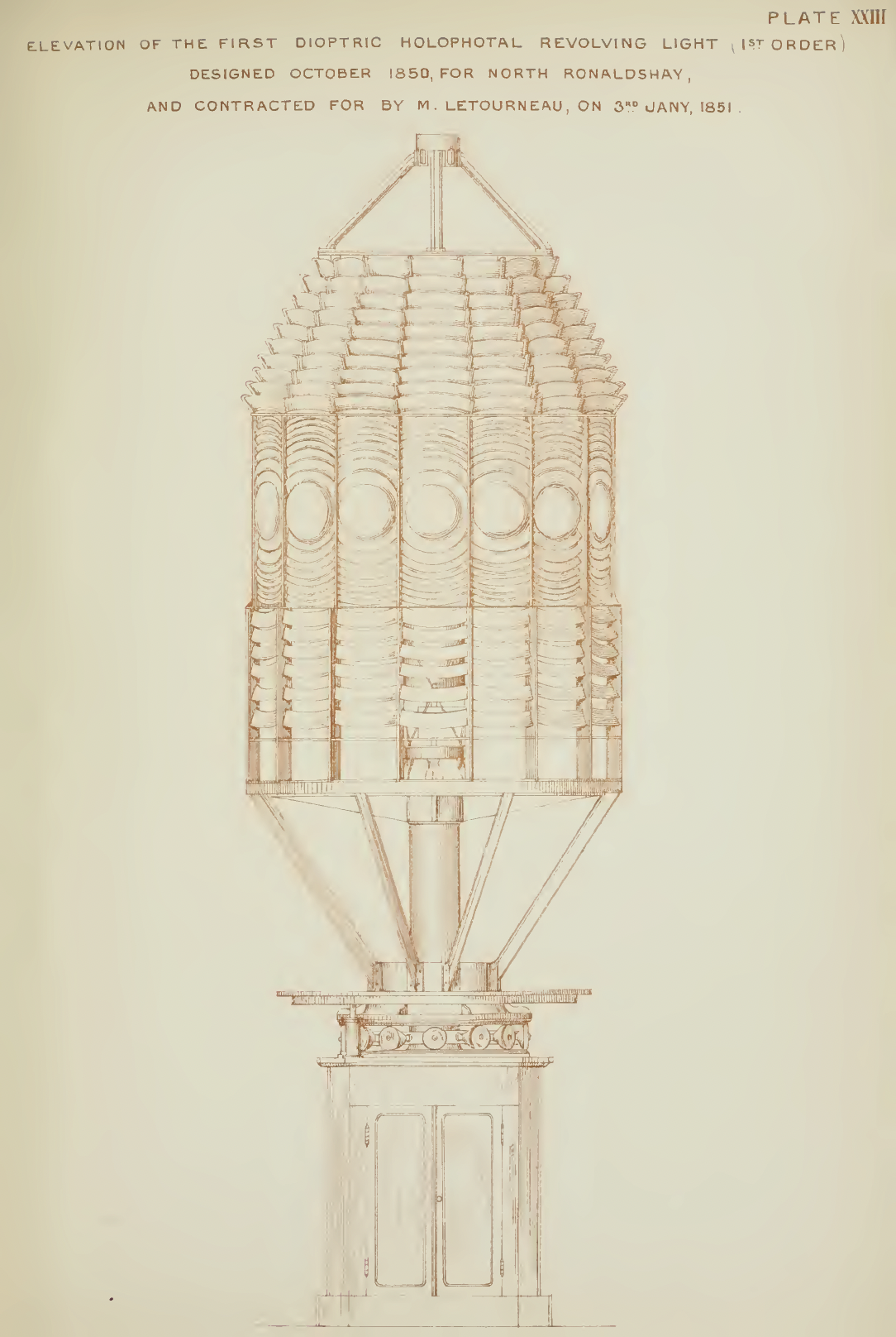9 La Tour d Argent Elevation of the first dioptric holophotal revolving light 1850 For North Ronaldshay contracted by M Letourneau